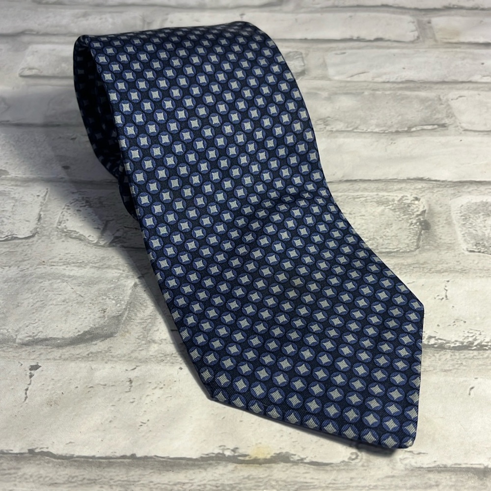 Brooks 346 pure silk blue gray geometric men’s classic tie designer